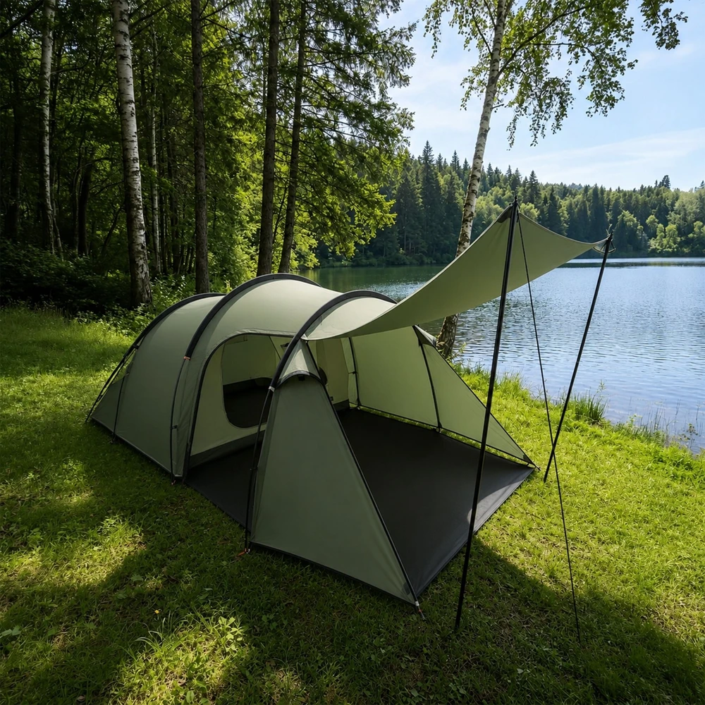 Relaxdays Tunelinė palapinė, 2 kambariai, prieangis ir tentas