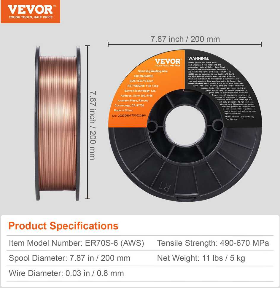 VEVOR Tvirta MIG suvirinimo viela, ER70S-6 0,8 mm, 5kg