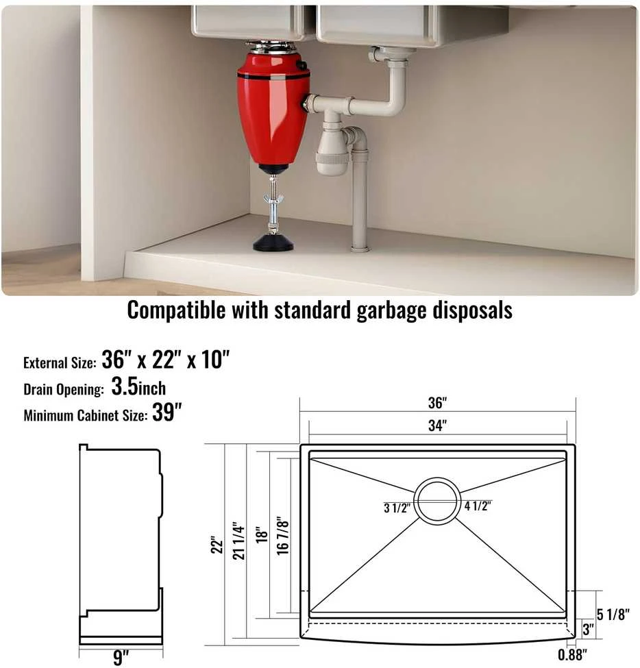 VEVOR Ūkio stiliaus virtuvės kriauklė, 91 cm