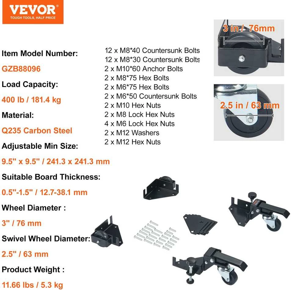 VEVOR Universali mobili bazė įrankiams 181 kg