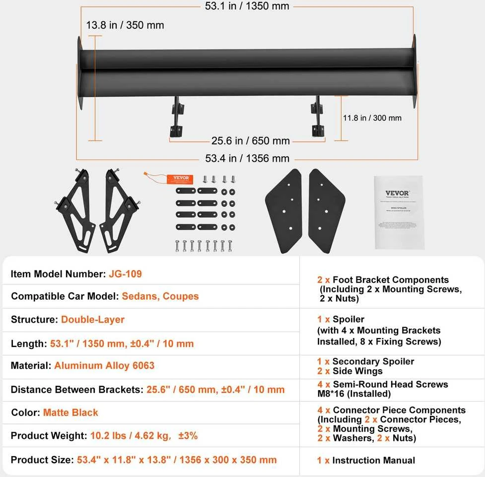 VEVOR Universalus galinis spoileris GT stiliaus 53,4 cm