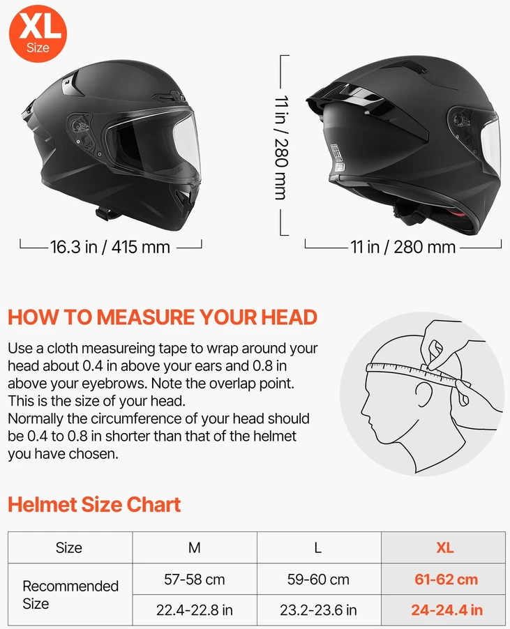 VEVOR Uždaro tipo motociklininko šalmas (XL)