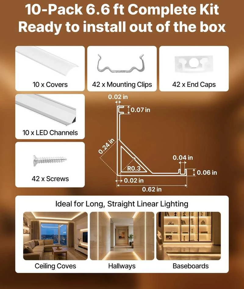 VEVOR V formos LED aliuminio profilis, 10 vnt