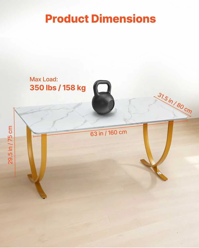VEVOR Vadovo stalas, 160x80 cm, balta ir aukso