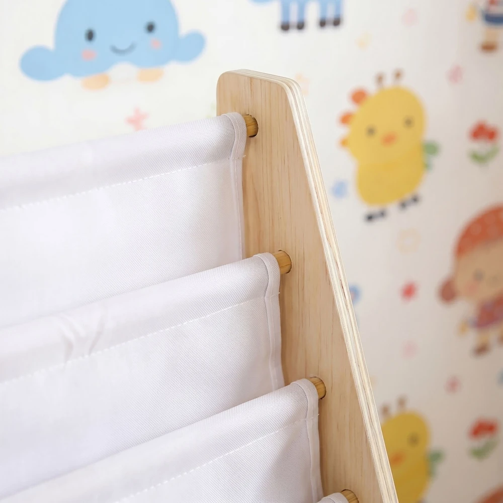 Relaxdays Vaikiška knygų lentyna su 4 medžiaginėmis kišenėmis