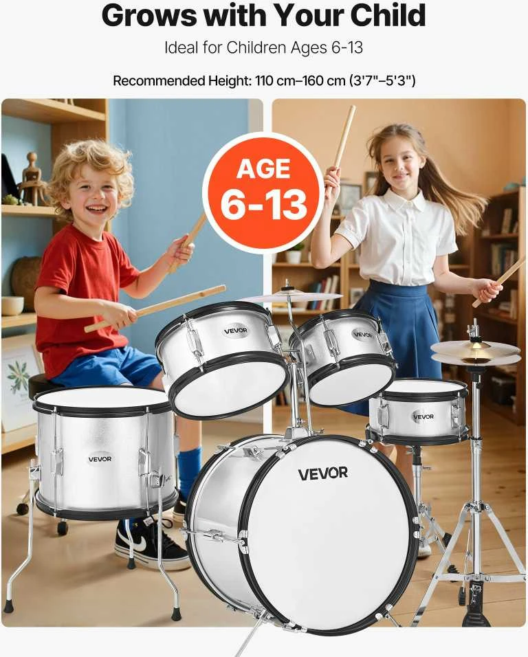 VEVOR Vaikiškas 5 dalių būgnų rinkinys su 41 cm būgno