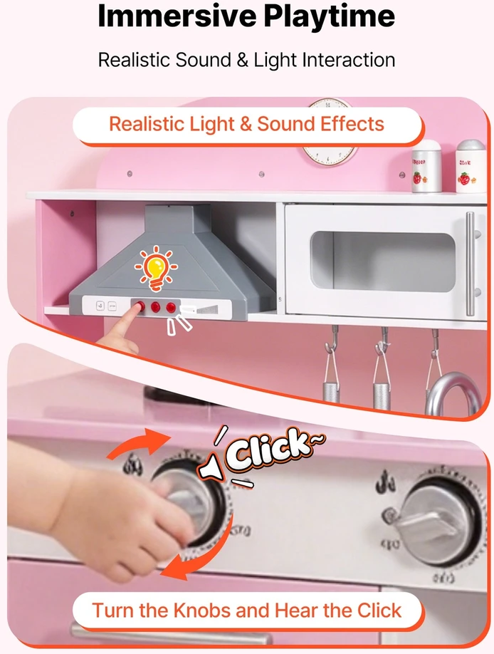 Vaikų medinė žaidimų virtuvėlė rožinė