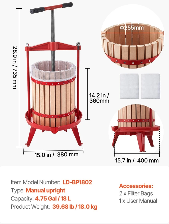 Vaisių vyno spaudykla 4.75Gal/18L