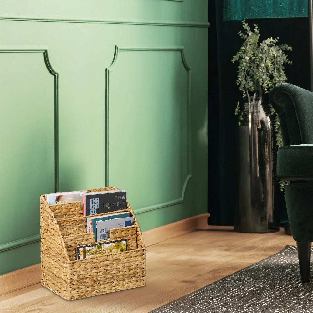 Relaxdays Vandens hiacinto žurnalų laikiklis su 4 skyriais