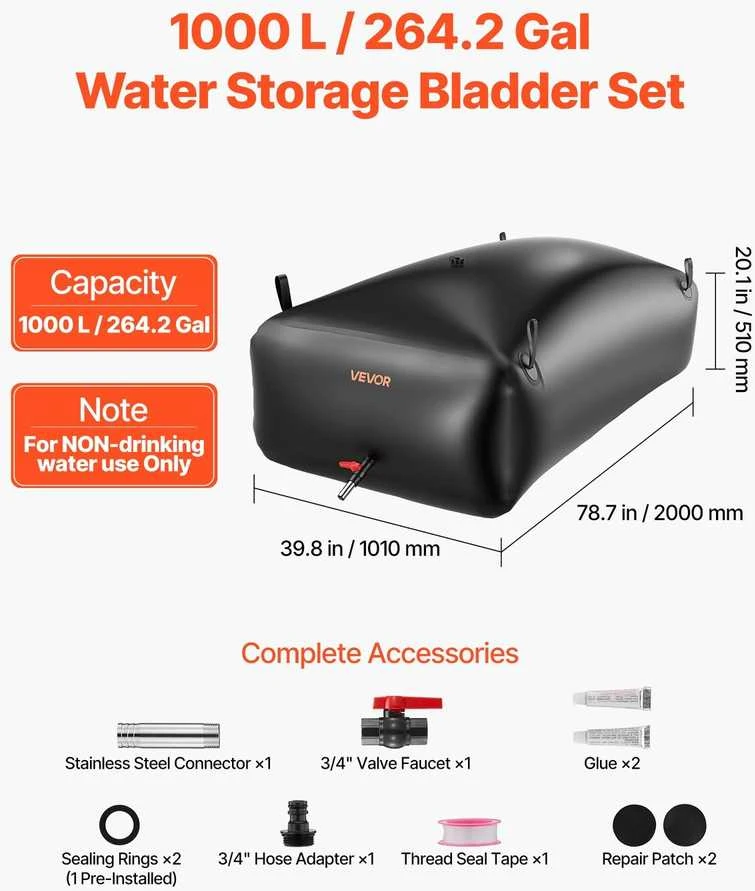 Vandens saugojimo maišas 1000L RV ir sodui