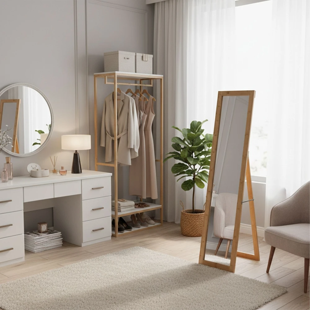Relaxdays Veidrodis su bambukiniu rėmu