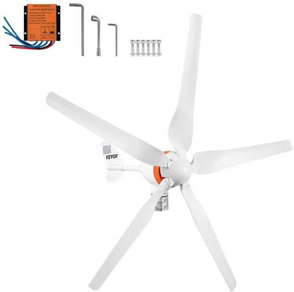 Horizontalios ašies vėjo jėgainė, generatorius Vevor 12V 800W, 3 menčių
