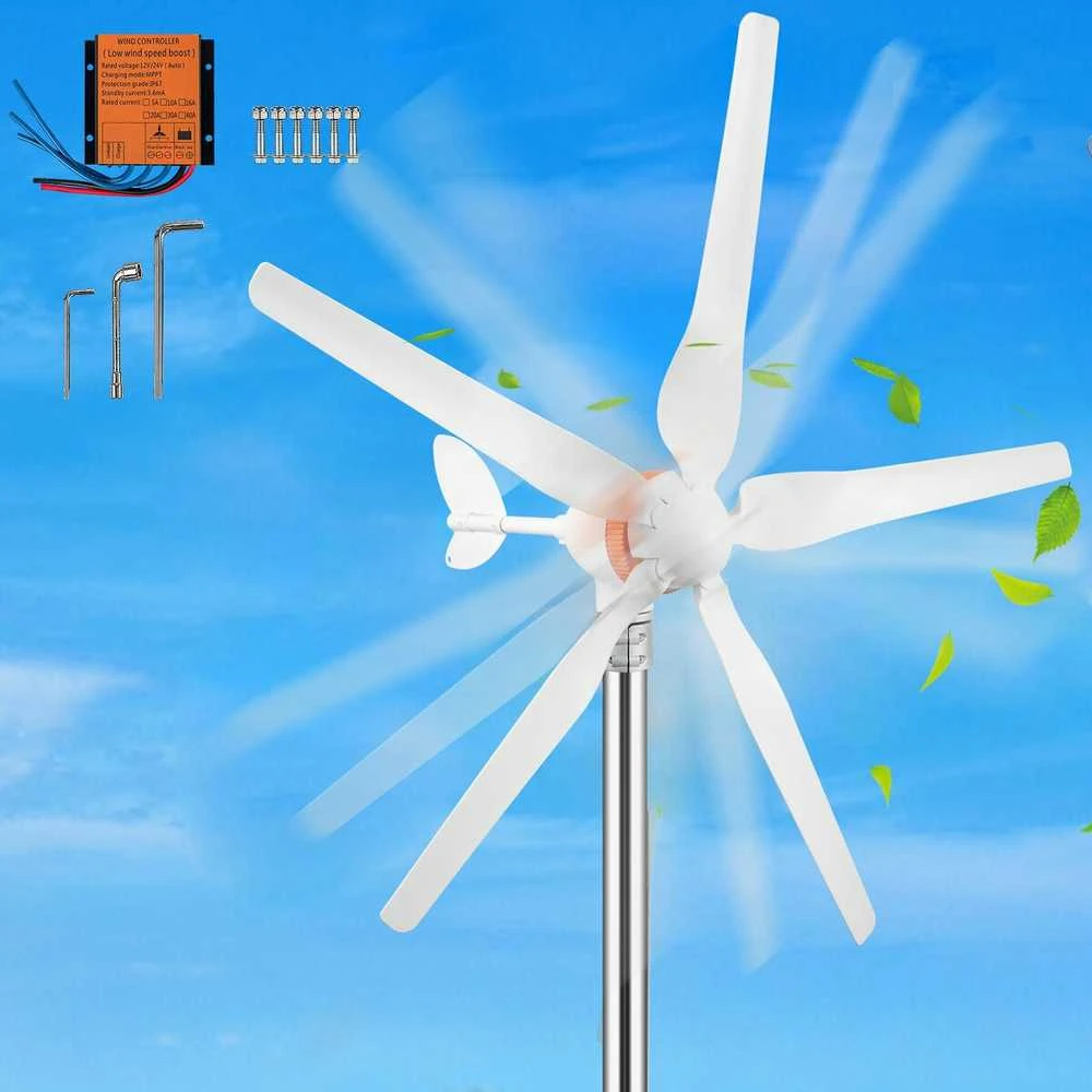 Horizontalios ašies vėjo jėgainė, generatorius Vevor 12V 800W, 3 menčių