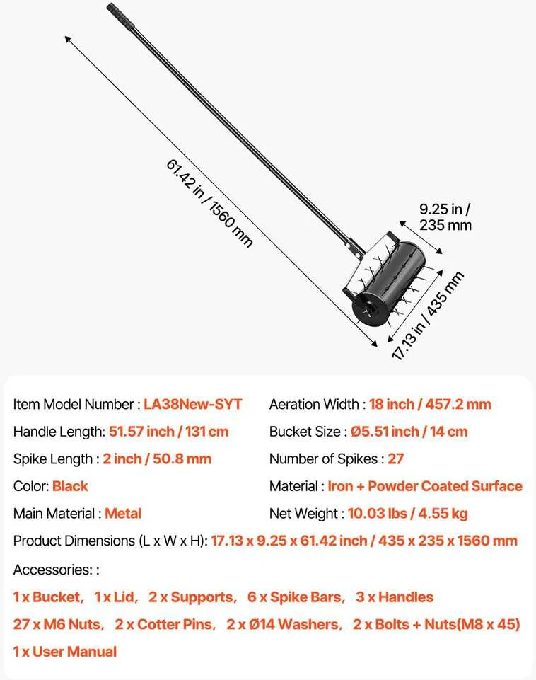 VEVOR Vejos aeratorius su voleliu 45 cm