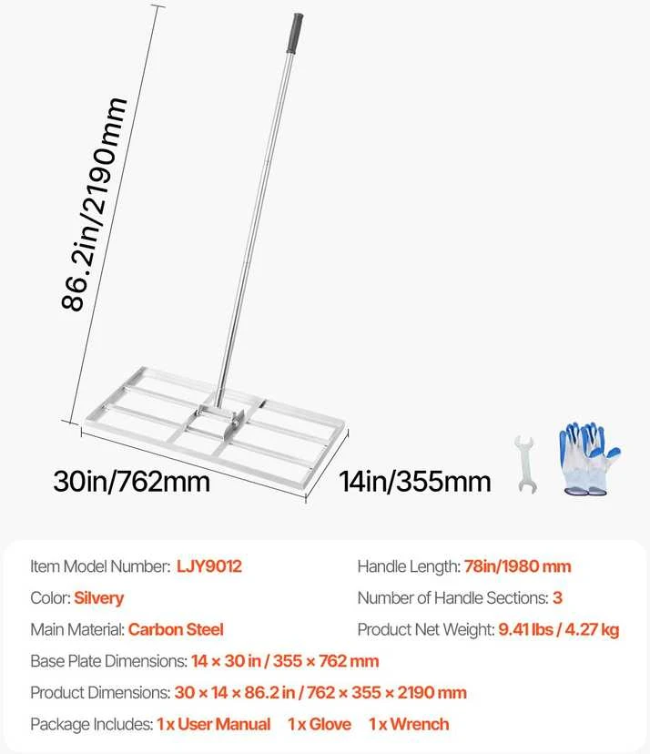 VEVOR Vejos lyginimo grėblys 78 cm rankena