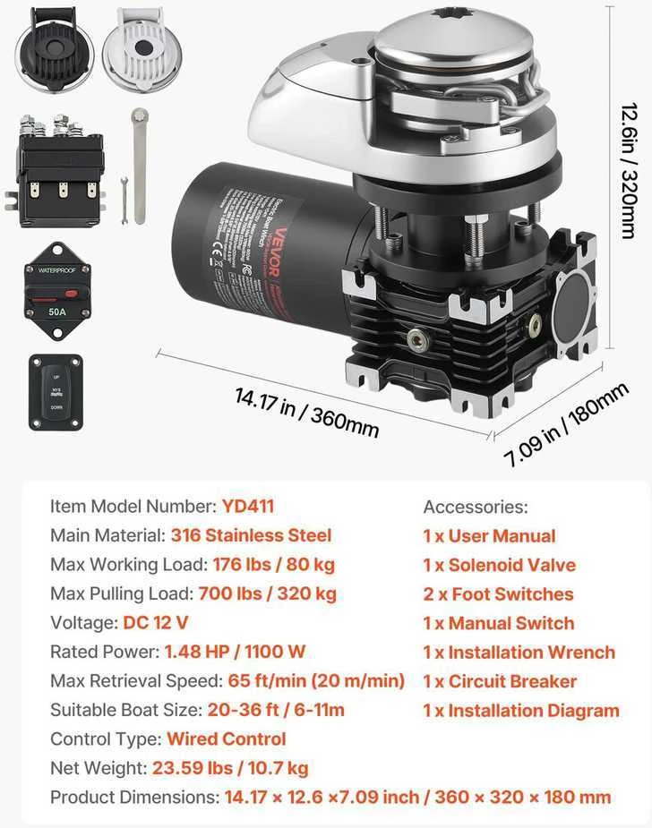 VEVOR Vertikalus elektrinis mechanizmas laivams