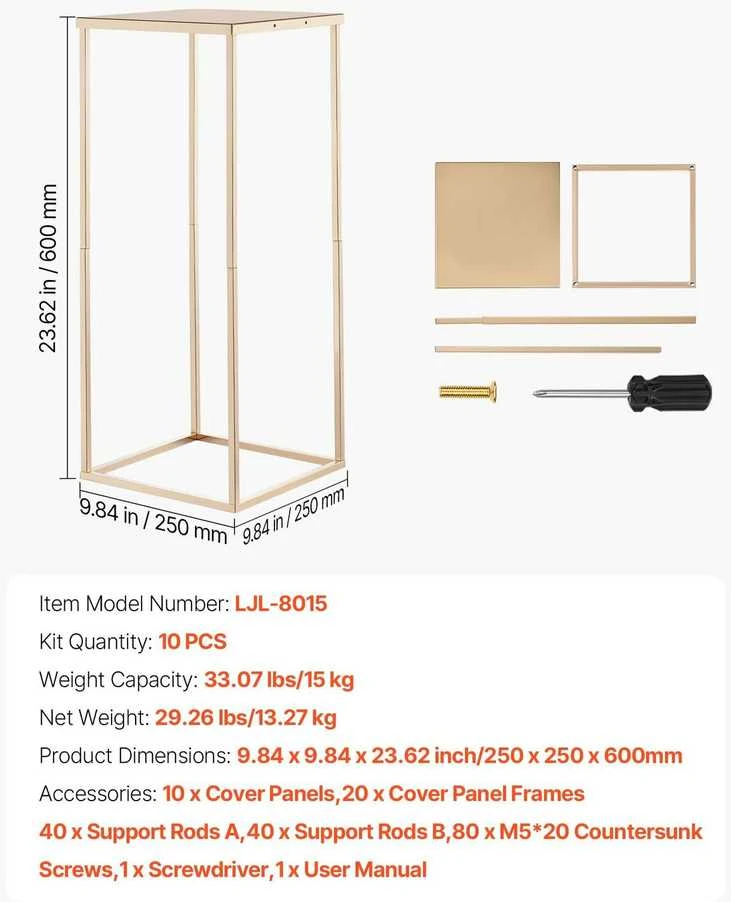 VEVOR Vestuvių gėlių stovai 10 vnt. 60 cm aukščio