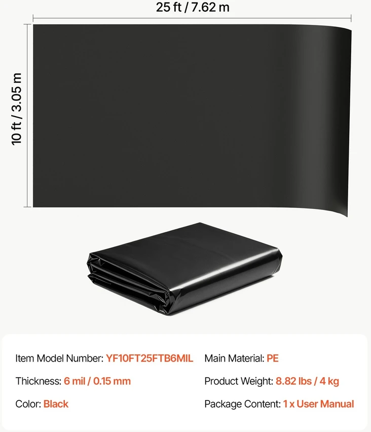 VEVOR 0,15 mm polietileno plėvelė 3,05 x 7,62 m