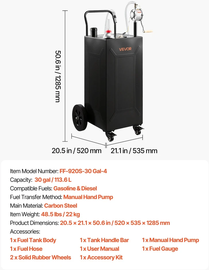 VEVOR 113,6 l kuro talpa su pompa ir ratais