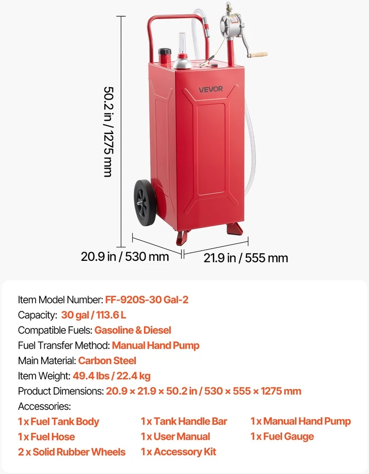 VEVOR 113,6 l kuro vežimėlis su siurbliu