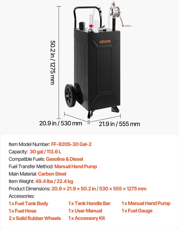 VEVOR 113,6 l kuro vežimėlis su siurbliu