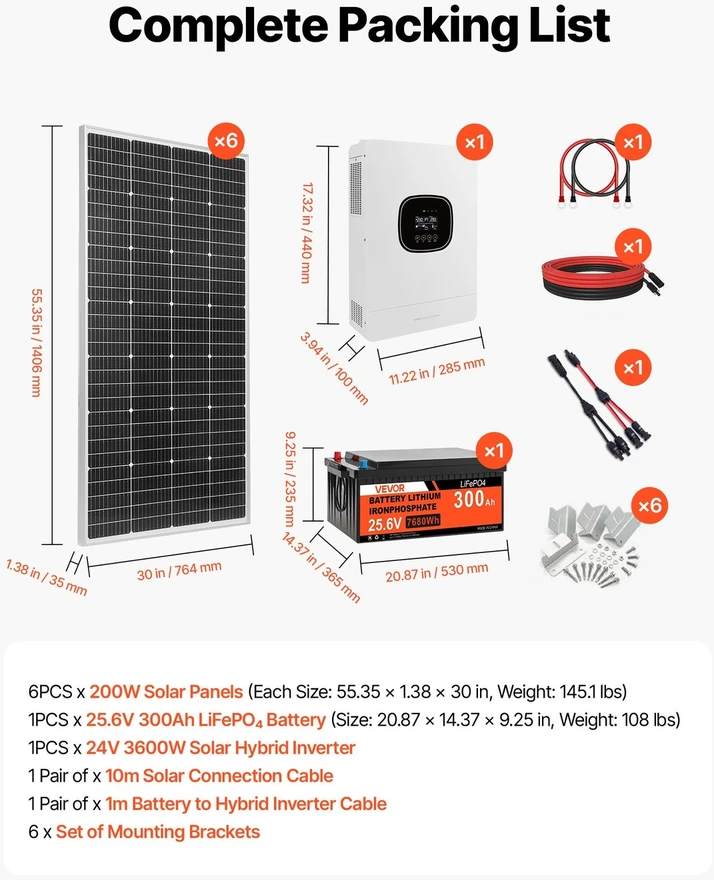 VEVOR 1200W 24V autonominė saulės energijos sistema
