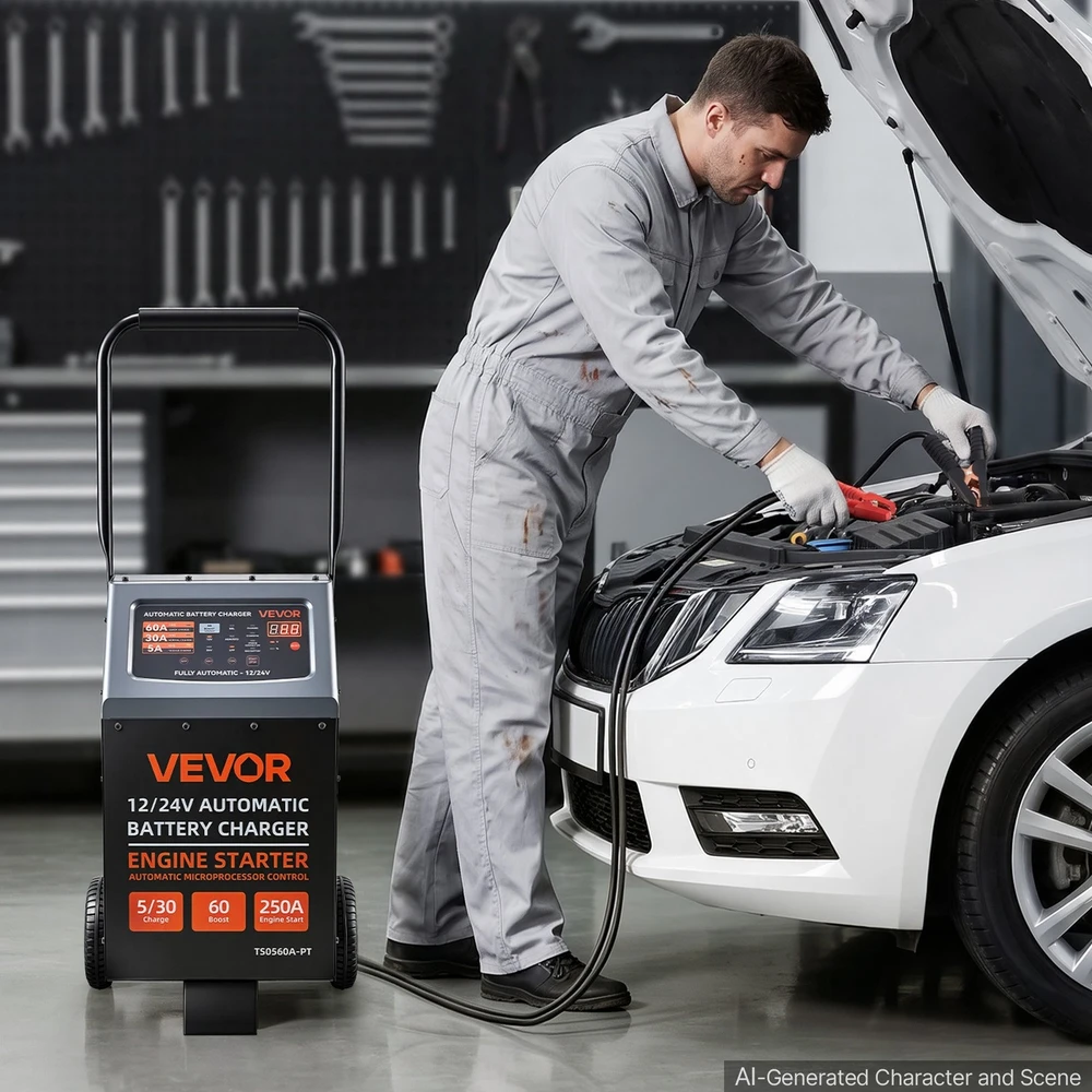 VEVOR 12V/24V akumuliatorių įkroviklis su užvedimo funkcija