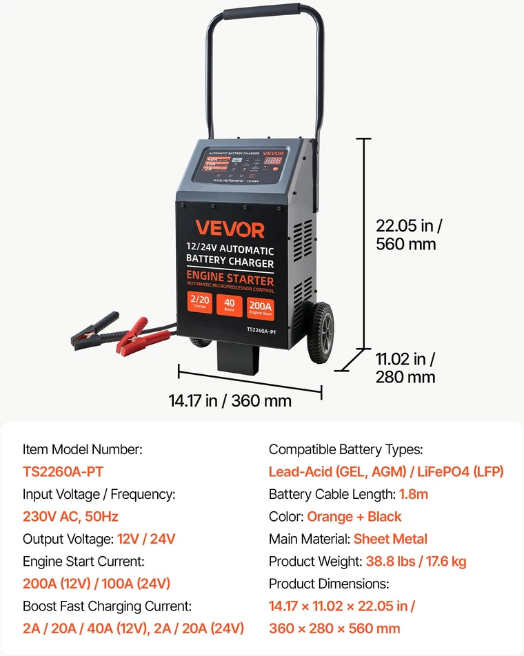 VEVOR 12V/24V akumuliatorių įkroviklis su užvedimo funkcija