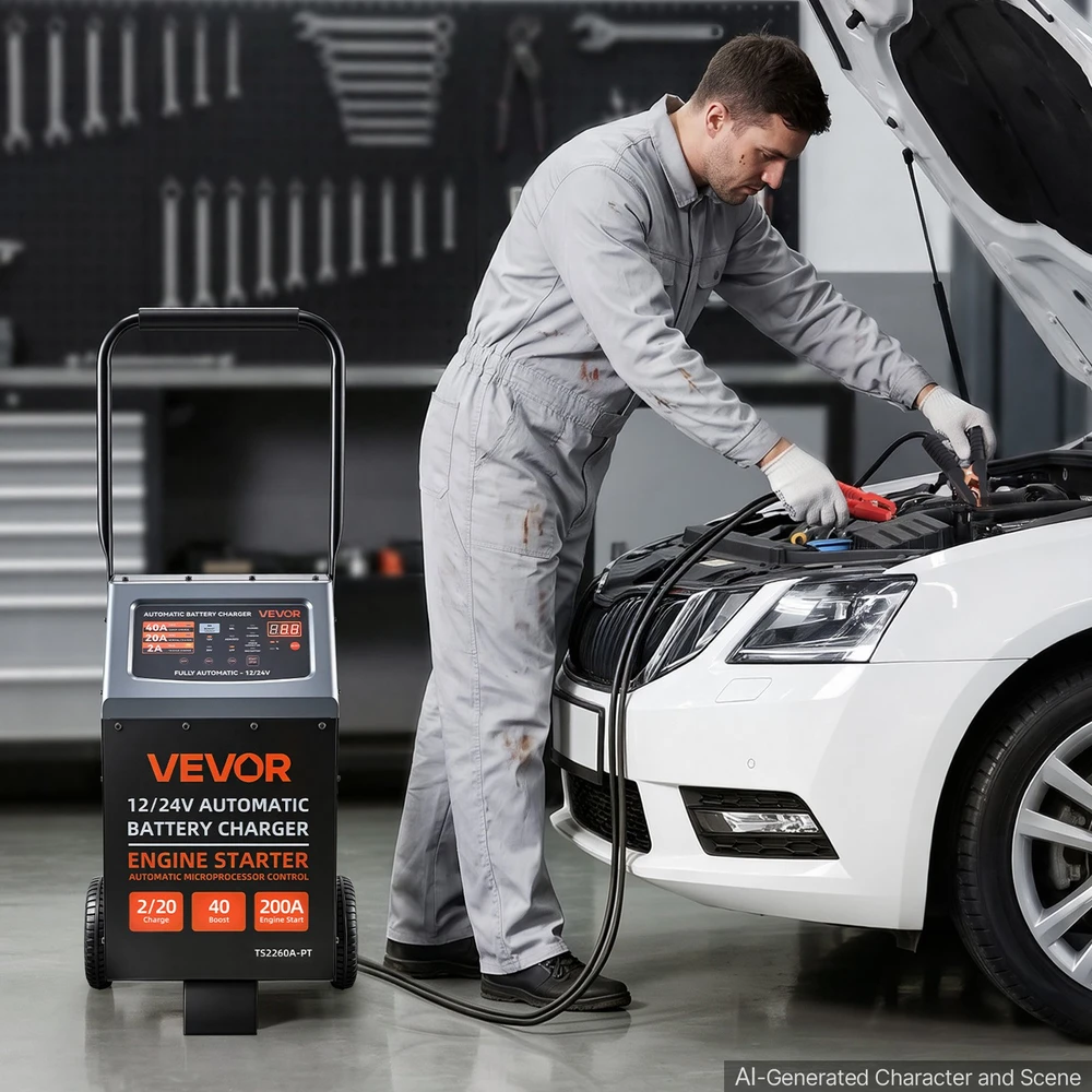 VEVOR 12V/24V akumuliatorių įkroviklis su užvedimo funkcija