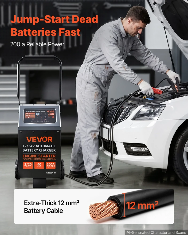 VEVOR 12V/24V akumuliatorių įkroviklis su užvedimo funkcija