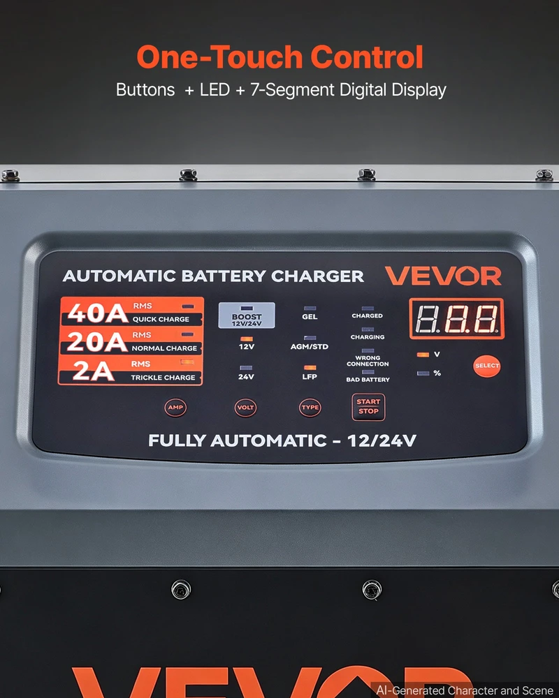 VEVOR 12V/24V akumuliatorių įkroviklis su užvedimo funkcija