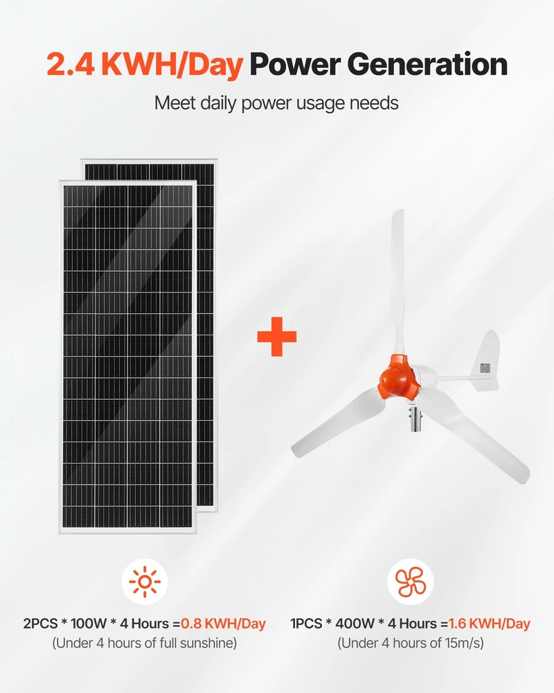 VEVOR 12V 600W saulės ir vėjo energijos komplektas