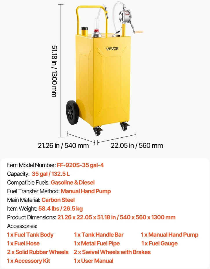 VEVOR 132,5 l degalų pervežimo bakas su pompa