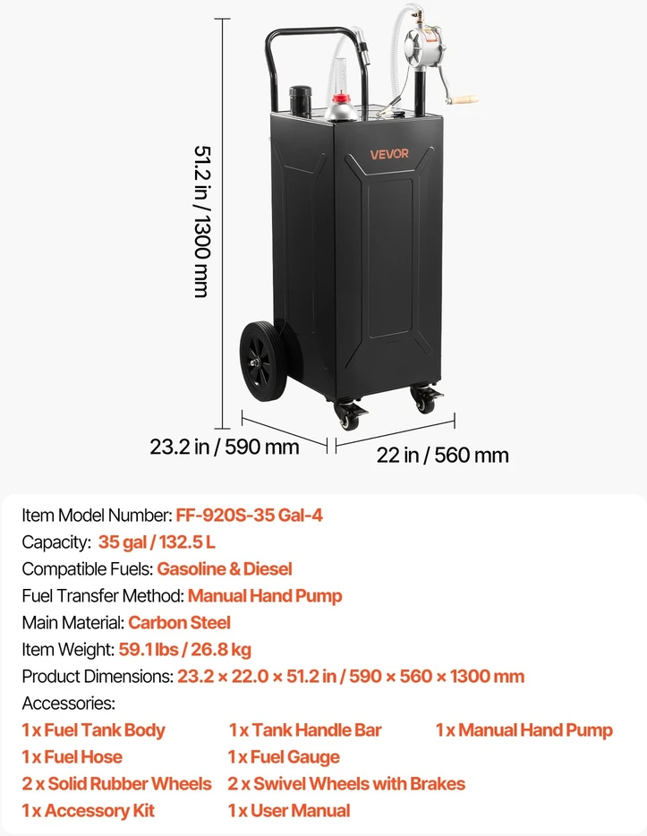 VEVOR 132,5 l kuro caddy vežimėlis