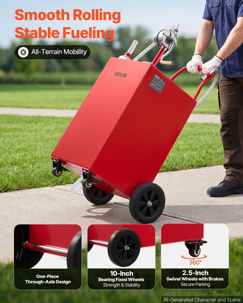 VEVOR 151,4 l degalų vežimėlis su rankine pompa