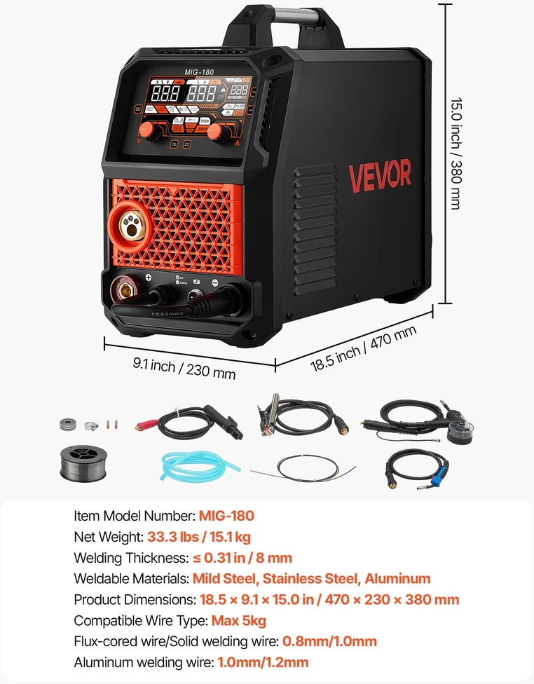 VEVOR 180 A 5 viename MIG suvirinimo aparatas