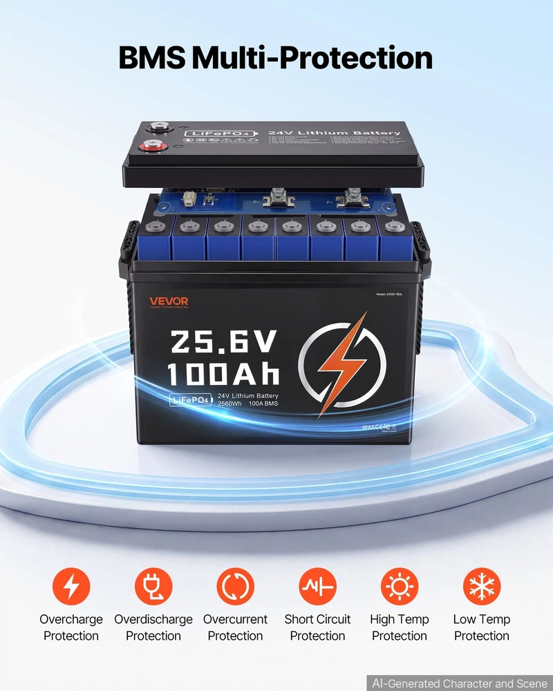 VEVOR 24V 100Ah LiFePO4 ličio baterija