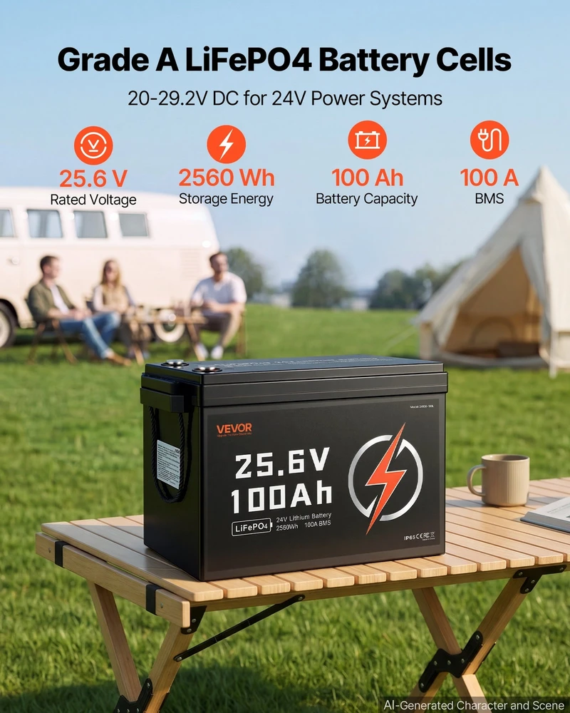 VEVOR 24V 100Ah LiFePO4 ličio baterija