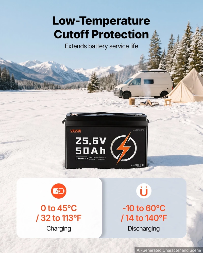 VEVOR 24V 50Ah LiFePO4 ličio baterija su Bluetooth