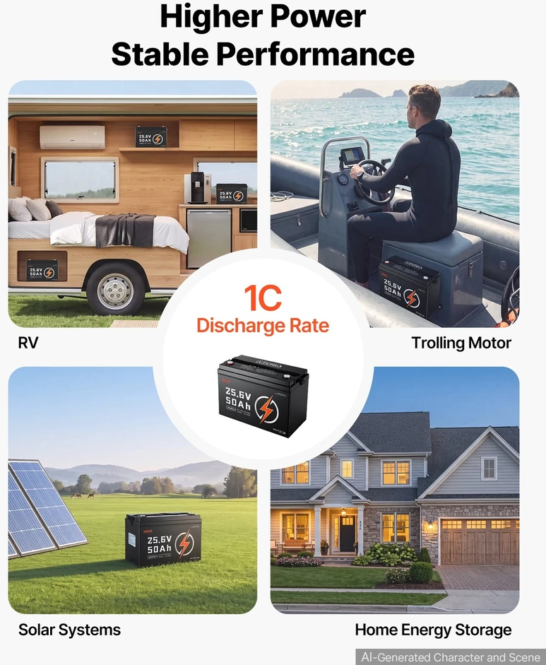 VEVOR 24V 50Ah LiFePO4 ličio baterija su Bluetooth