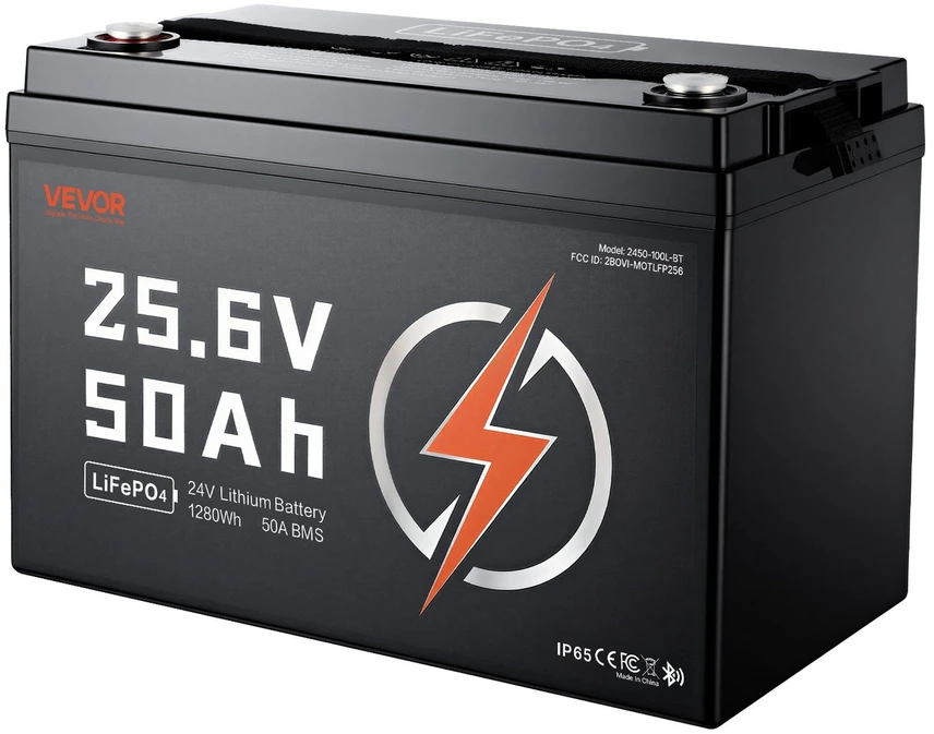 VEVOR 24V 50Ah LiFePO4 ličio baterija su Bluetooth