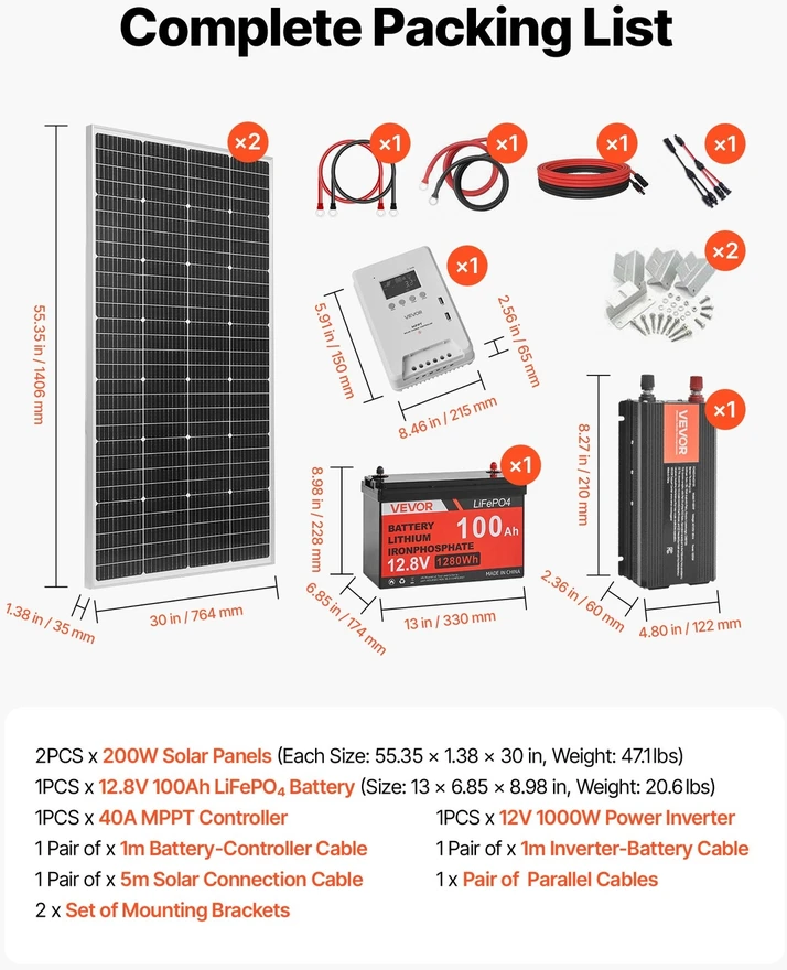 VEVOR 400W 12V saulės energijos komplektas
