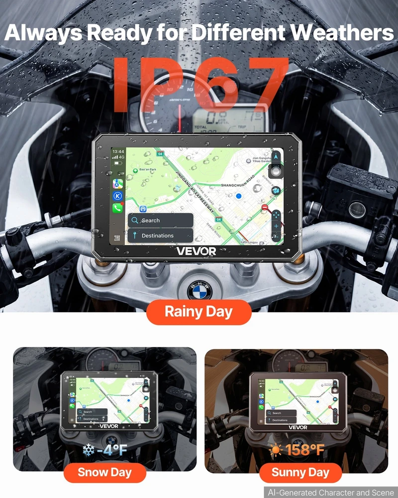 VEVOR 5 colių belaidis motociklų CarPlay ekranas