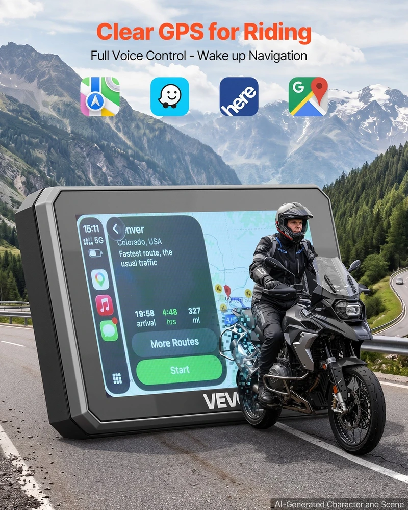 VEVOR 5 colių belaidis motociklų CarPlay ekranas