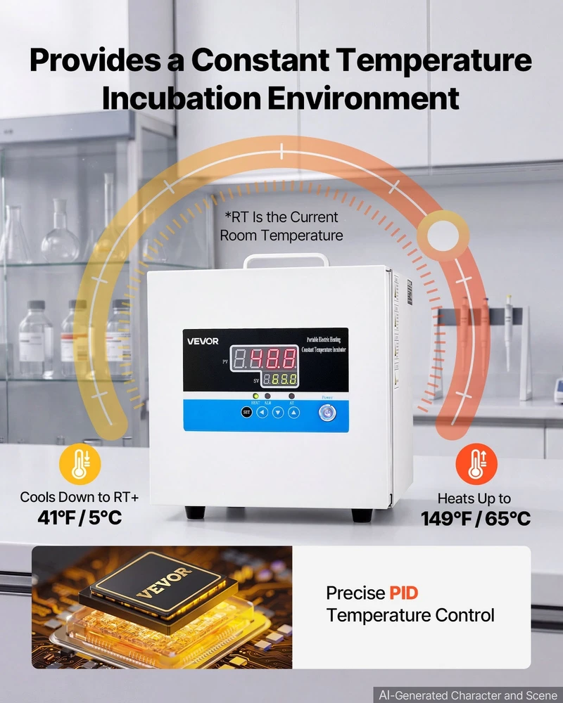 VEVOR 6 L laboratorinis inkubatorius su PID valdymu