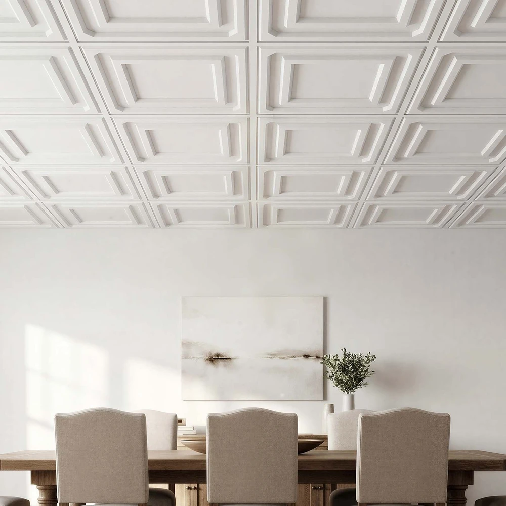 VEVOR 605x1215mm PVC lubų plokštės, 12 vnt., baltos