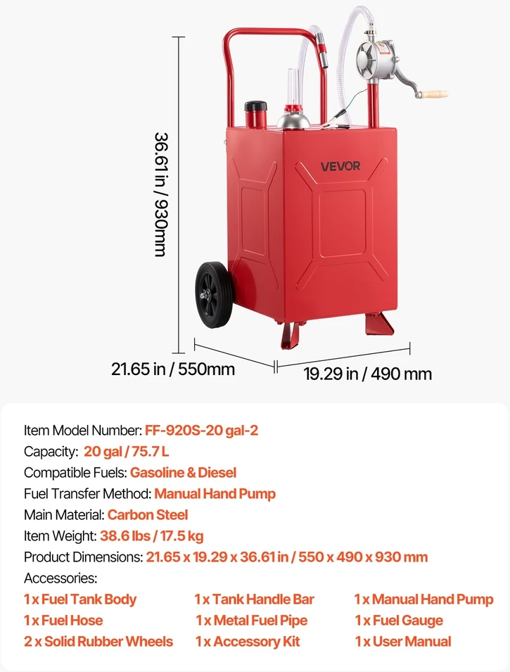 VEVOR 75,7 l kuro bakas su pompa
