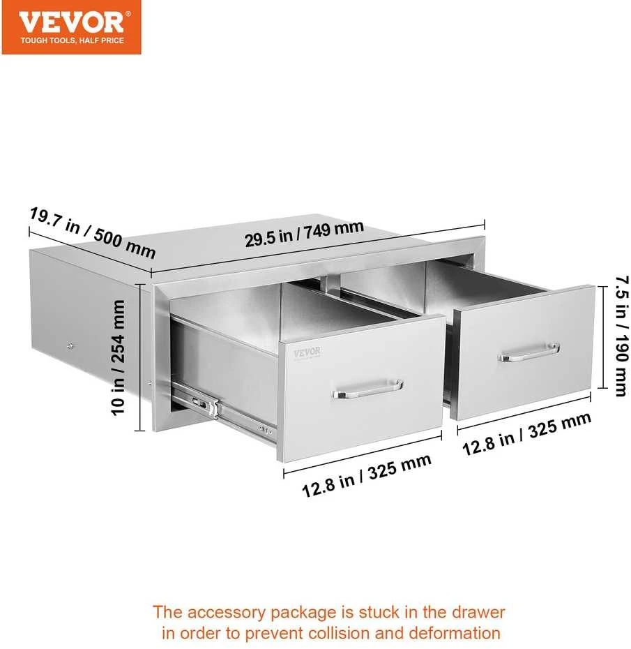 Vevor 75x25 cm BBQ stalčius su spintele