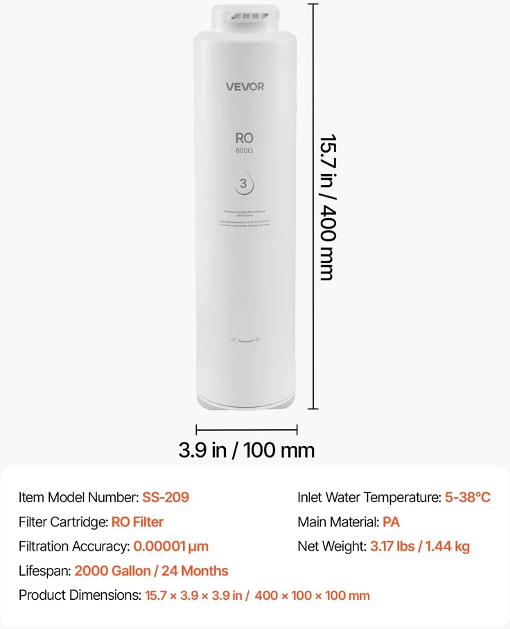 VEVOR Atvirkštinio osmoso RO kasetė 800 GPD