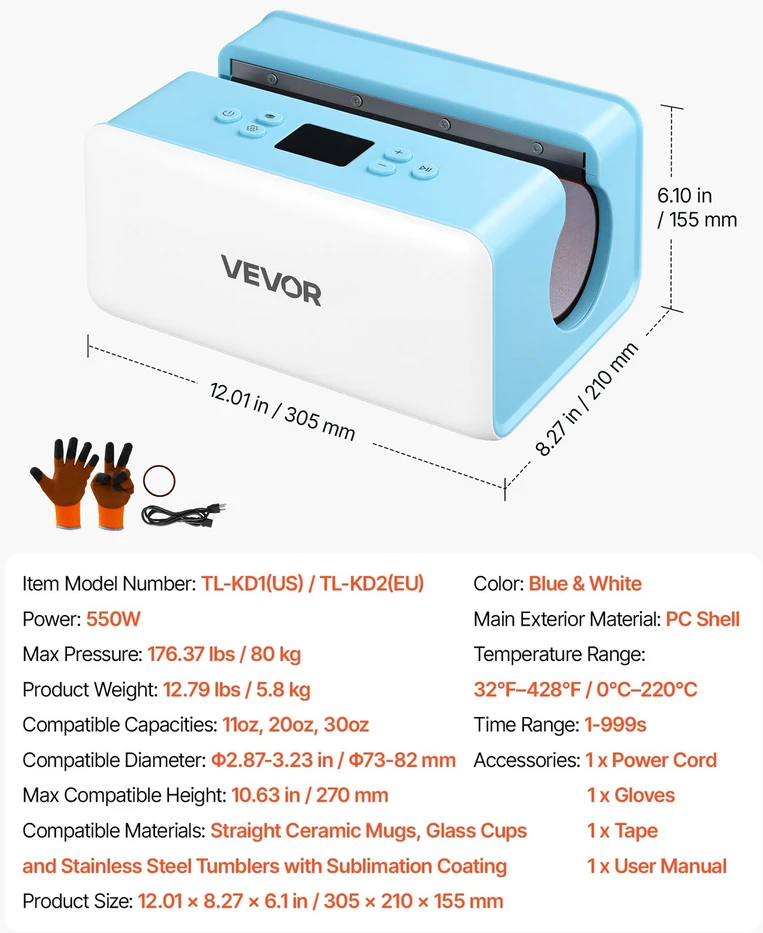 VEVOR Automatinis puodelių presas 80 kg baltas ir mėlynas